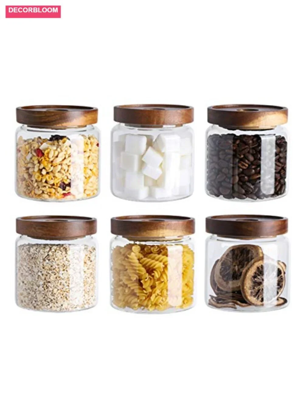 6-Pack 17oz Airtight Glass Food Storage Jars with Bamboo Lids